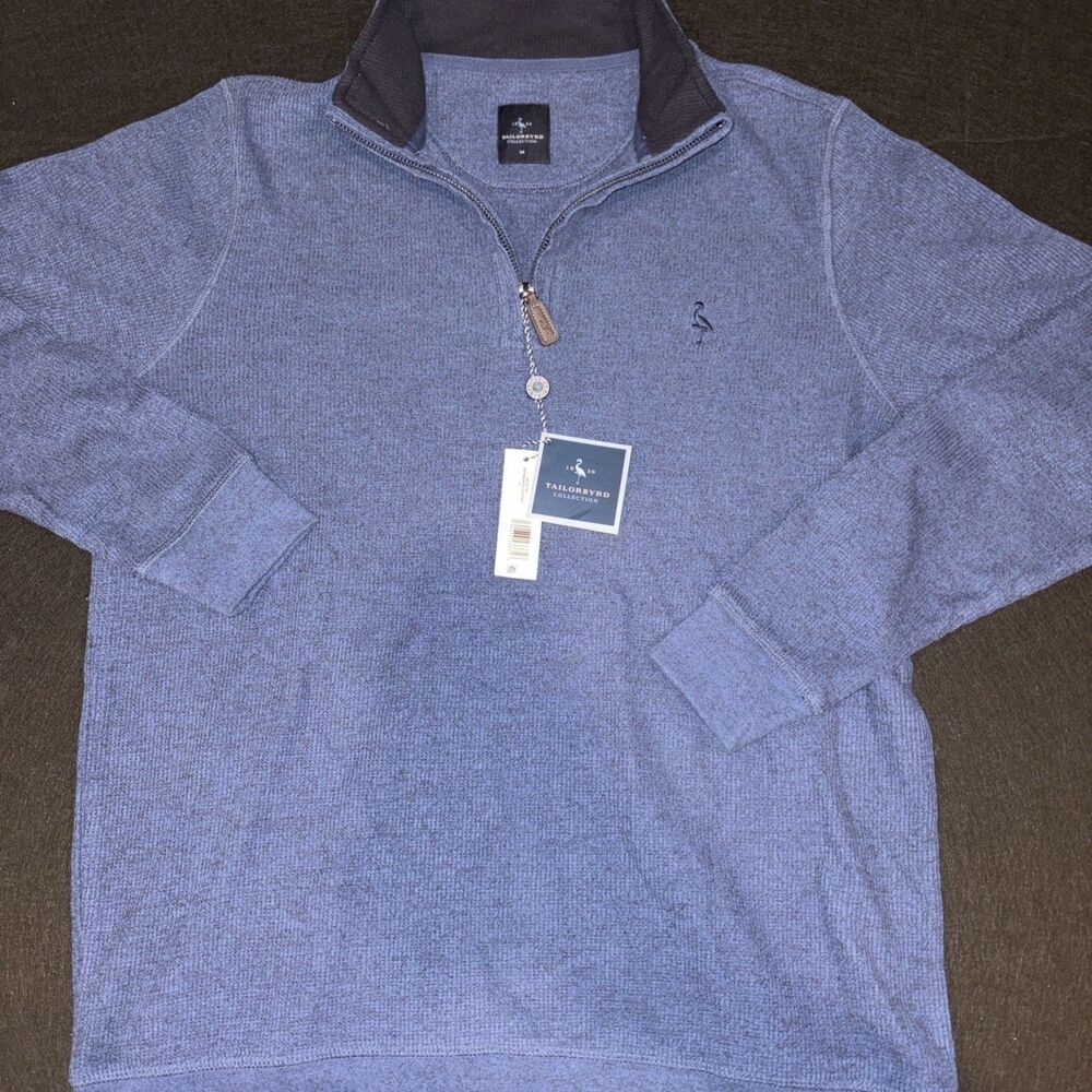 NWT Tailorbyrd 1/4 Zip Pullover Cozy Knit Sweater Men's Med Oasis Blue Heather